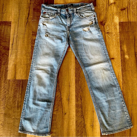 Silver Zac Distress Straight Cut Low Waist Jeans Size 34 - Picture 1 of 16